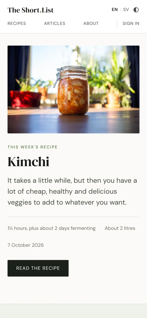 The Short List on a phone: this week's recipe, Kimchi
